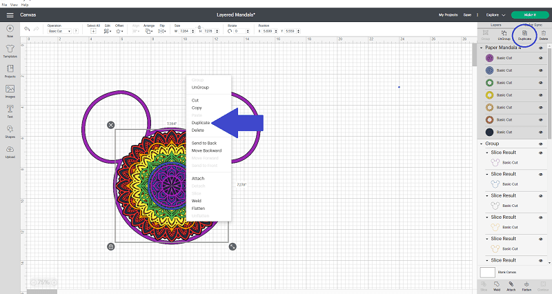using duplicate in Cricut Design Space