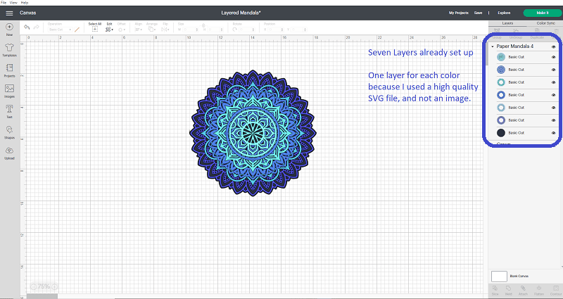 layered 3D mandala svg layers