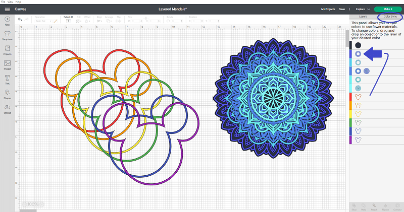 layered 3D mandala using color sync in Cricut Design Space